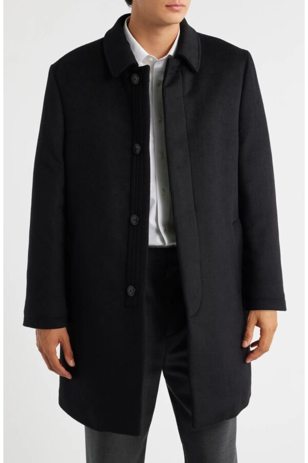 Men's Black Classic Overcoat with Button Closure Dei Giovani