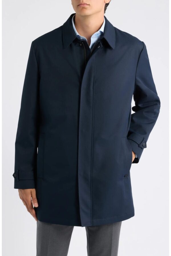 Men's Navy Blue Overcoat with Zip Closure and Classic Collar Dei Giovani